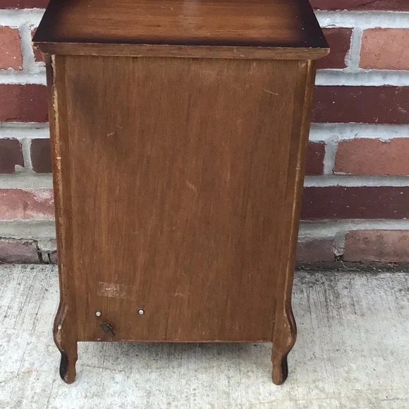 large Vintage Wooden Musical Jewelry Box, velvet lined drawers, made in Japan